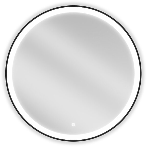 Mexen Esso kúpeľňové zrkadlo s podsvietením, okrúhle 80 cm, LED 6000K, anti-pára, čierny rám - 9825-080-080-611-70
