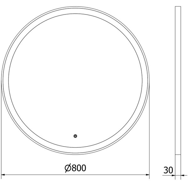 Mexen Esso kúpeľňové zrkadlo s podsvietením, okrúhle 80 cm, LED 6000K, anti-pára, čierny rám - 9825-080-080-611-70