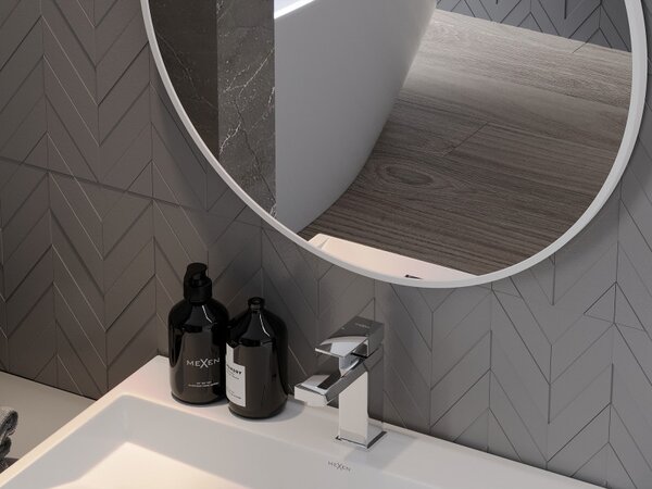 Mexen Loft okrúhle kúpeľňové zrkadlo 70 cm, biely rám - 9850-070-070-000-20