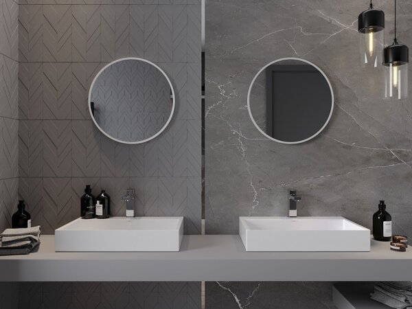 Mexen Loft okrúhle kúpeľňové zrkadlo 50 cm, biely rám - 9850-050-050-000-20