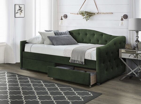 Halmar Čalúnená posteľ ALOHA so zásuvkami velvet tmavo zelená 90x200