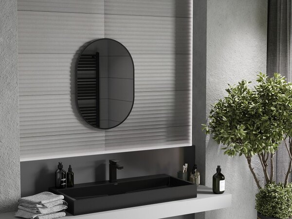 Mexen Loft oválne kúpeľňové zrkadlo 70 x 50 cm, čierny rám - 9851-070-050-000-70