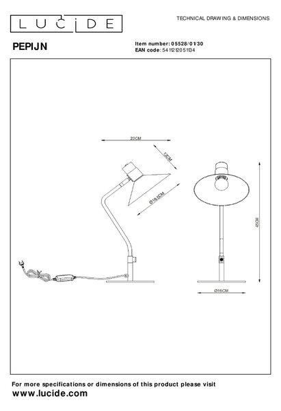 Lucide 05528/01/30 stolná lampička Pepijn 1x40W | E14
