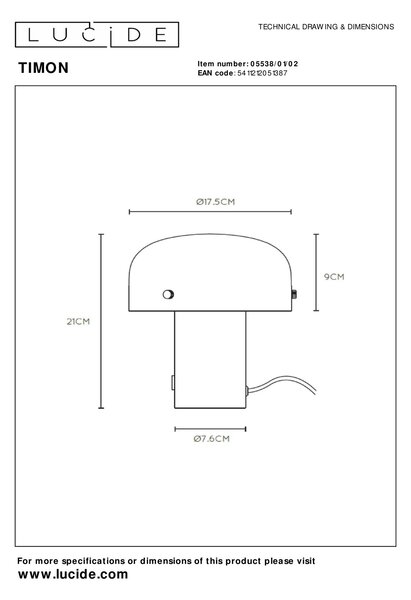 Lucide 05538/01/02 stolná lampička Timon 1x25W | E14 - mosadz, sklo, stmievateľná