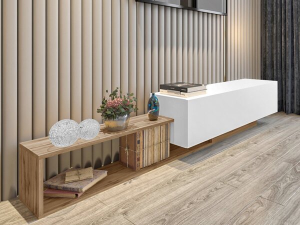 Závesný TV stolík TRELLA - dub wotan / biely