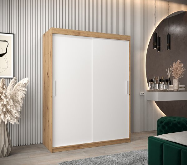 NovýNábytok.sk Šatníková skriňa 150 cm Toki (Dub artisan + Biela matná). Akcia -45%. Vlastná spoľahlivá doprava až k Vám domov. 1064825