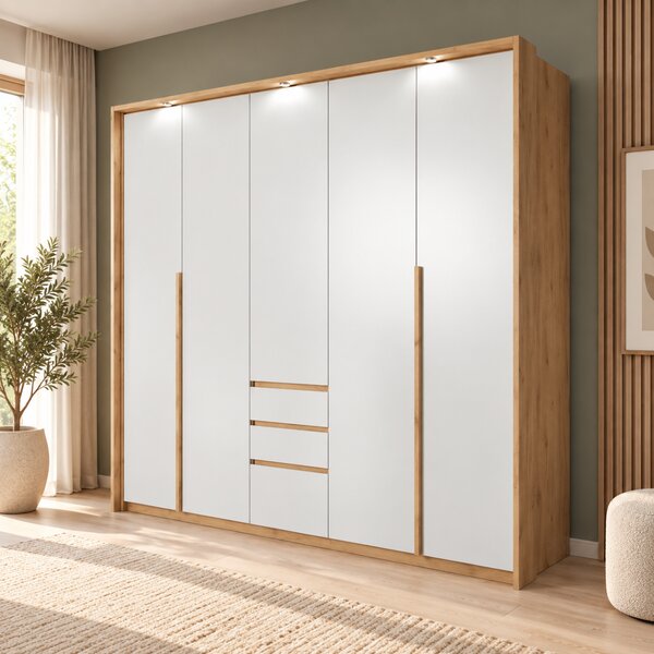 ŠATNÍKOVÁ SKRIŇA VALLEN DUB CRAFT + BIELA LED 229 cm