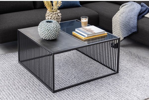 Čierny konferenčný stolík so sklenenou doskou 80x80 cm Strington – Actona