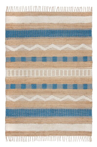 Ručne tkaný koberec s prímesou juty v modro-prírodnej farbe 160x230 cm Medina Jute - Flair Rugs