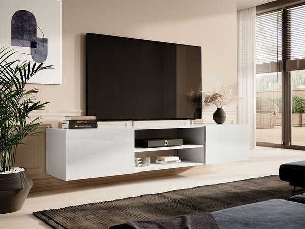 Závesný TV stolík TOKA - biely / lesklý biely