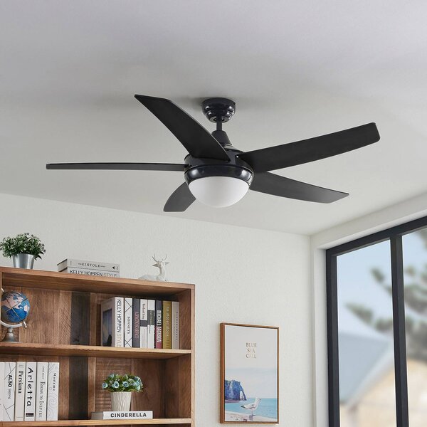 Stropný ventilátor Lindby s osvetlením Auraya, tichý, čierny, Čierna, Obývacia izba / jedáleň, kov, Moderný