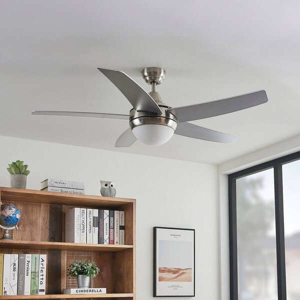 Stropný ventilátor Lindby s osvetlením Auraya, tichý, oceľový, Hliník / sivá / zinok, Obývacia izba / jedáleň, kov, Moderný