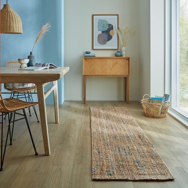Ručne tkaný jutový behúň v modro-prírodnej farbe 60x300 cm Jute Boucle Blue – Flair Rugs