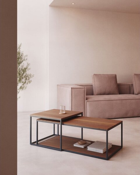 Hnedé konferenčné stolíky s doskou v dekore orechového dreva v súprave 2 ks 50x100 cm Yoana – Kave Home