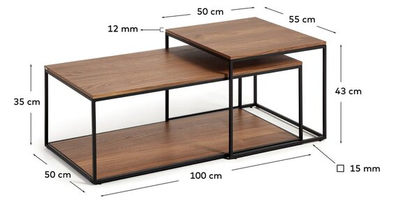 Hnedé konferenčné stolíky s doskou v dekore orechového dreva v súprave 2 ks 50x100 cm Yoana – Kave Home