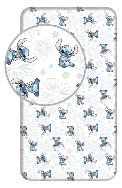 Biela napínacia bavlnená detská plachta na jednolôžko 90x200 cm Lilo and Stitch "Ohana White" – Jerry Fabrics