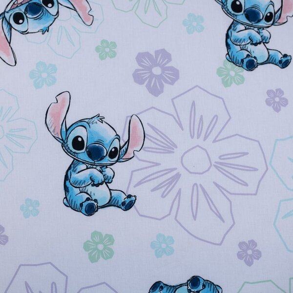 Biela napínacia bavlnená detská plachta na jednolôžko 90x200 cm Lilo and Stitch "Ohana White" – Jerry Fabrics