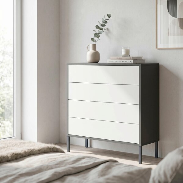 KOMODA, antracitová, biela, 79/86/33 cm MID.YOU - Komody, Online Only