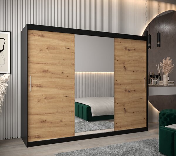 NovýNábytok.sk Šatníková skriňa 250 cm Toki 1 (Čierna matná + Dub artisan). Akcia -52%. Vlastná spoľahlivá doprava až k Vám domov. 1064949