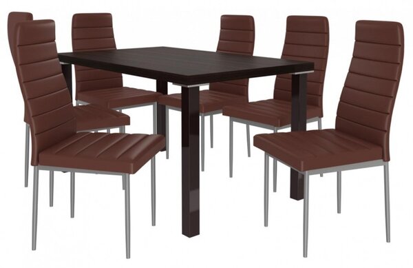 Jedálenský stôl so stoličkami 6 + 1 Sisa max 13 Kaštan wenge - Hnědá