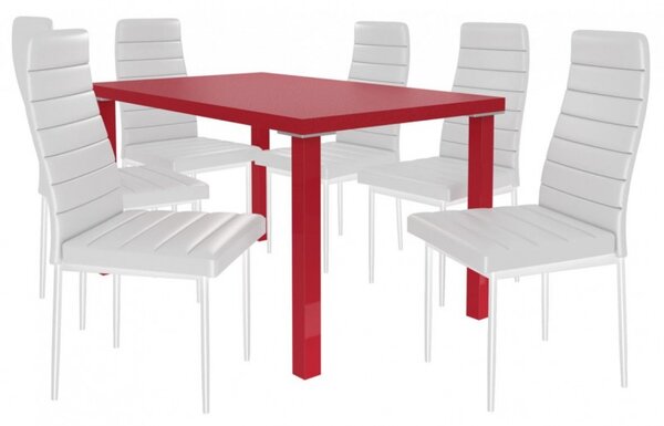 Jedálenský stôl so stoličkami 6 + 1 Sisa max 17 Červená - Bílá