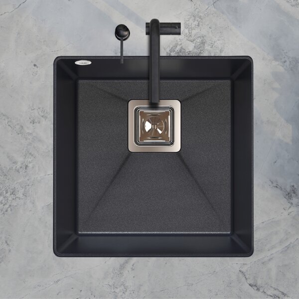 Sink Quality Argon 50, kuchynský granitový drez 420x420x225 mm + chrómový sifón, čierna škvrnitá-Brocade, SKQ-ARG.B.1KBO.50.X