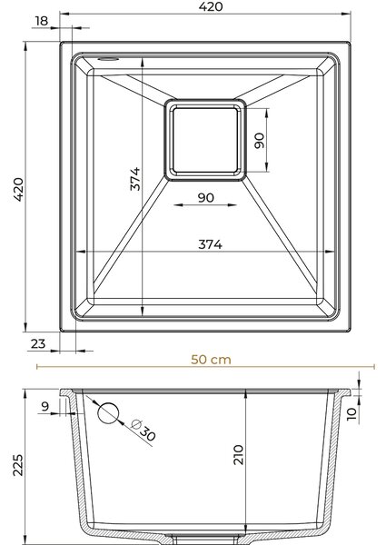 Sink Quality Argon 50, kuchynský granitový drez 420x420x225 mm + chrómový sifón, čierna škvrnitá-Brocade, SKQ-ARG.B.1KBO.50.X