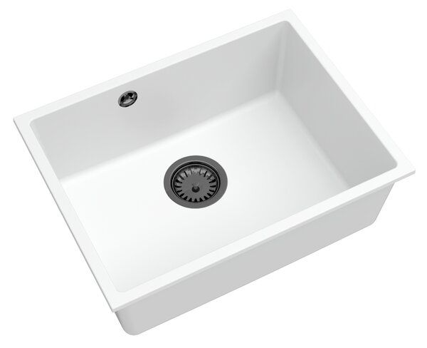 Sink Quality Crypton 60, kuchynský granitový drez 535x400x205 mm + čierny sifón, biela, SKQ-CRY.W.1KBO.60.XB