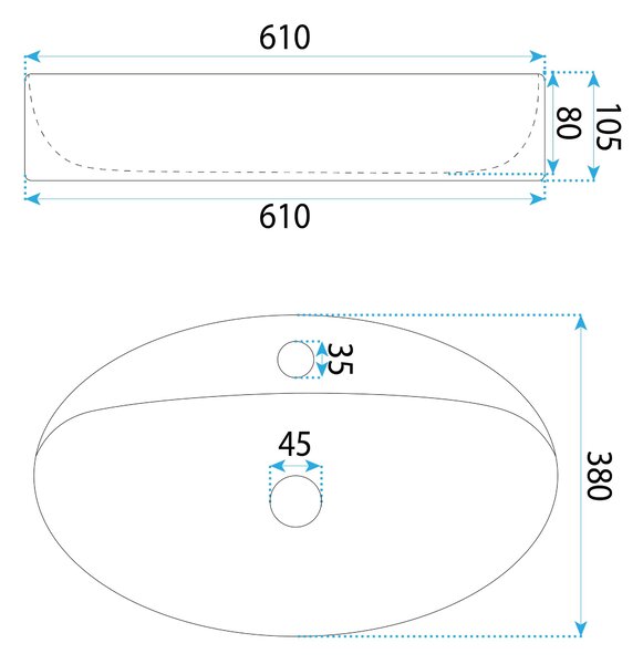 Rea Nastazja, umývadlo na dosku 610x375x105 mm, biela lesklá, REA-U6359