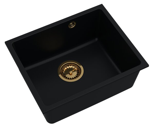 Sink Quality Crypton 55, kuchynský granitový drez 460x375x205 mm + zlatý sifón, čierna, SKQ-CRY.C.1KBO.55.XG