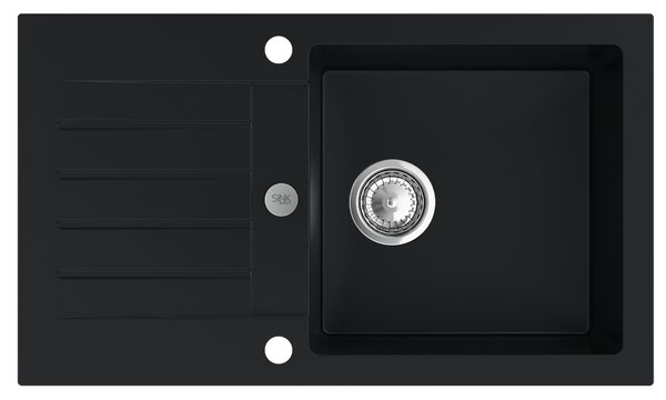 Sink Quality Natalie, kuchynský granitový drez 770x450x170 mm + chrómový sifón, čierna, SKQ-NAT.C.1KDO.X