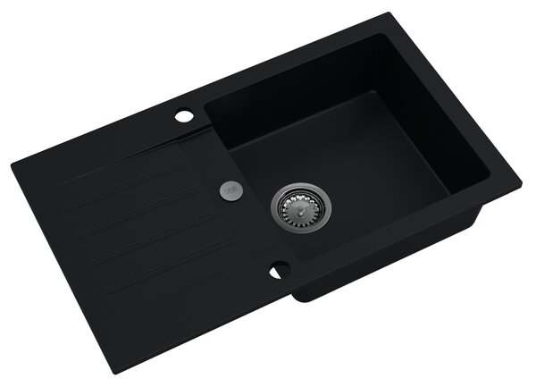 Sink Quality Natalie, kuchynský granitový drez 770x450x170 mm + chrómový sifón, čierna, SKQ-NAT.C.1KDO.X