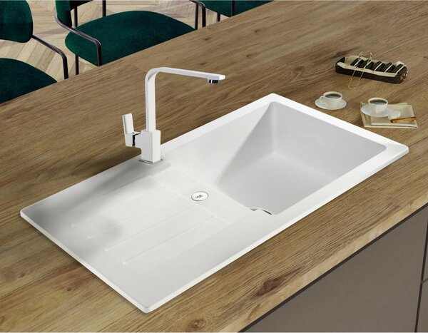 Sink Quality Natalie, kuchynský granitový drez 770x450x170 mm + chrómový sifón, čierna škvrnitá-BROCADE, SKQ-NAT.B.1KDO.X