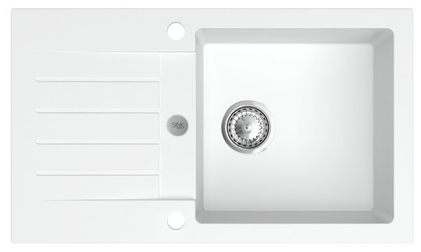 Sink Quality Natalie, kuchynský granitový drez 770x450x170 mm + chrómový sifón, biela, SKQ-NAT.W.1KDO.X