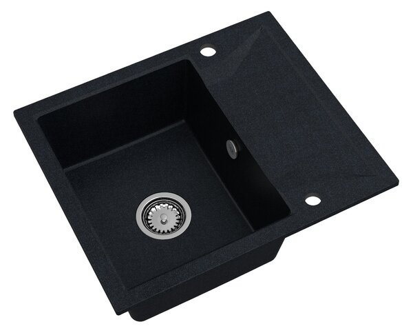 Sink Quality Obsidian, kuchynský granitový drez 590x500x210 mm + chrómový sifón, čierna škvrnitá-Brocade, SKQ-OBS.B.1KKO.X