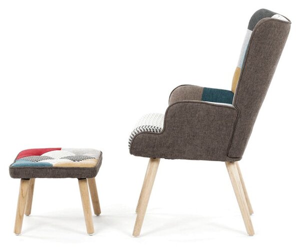 Relaxačné kreslo ušiak s taburetom, viacfarebné patchwork, látka (a-305B patchwork)
