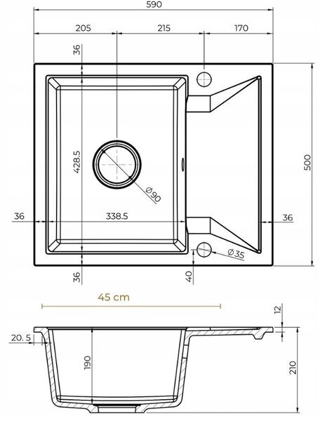 Sink Quality Obsidian, kuchynský granitový drez 590x500x210 mm + chrómový sifón, čierna škvrnitá-Brocade, SKQ-OBS.B.1KKO.X