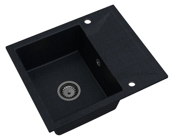 Sink Quality Obsidian, kuchynský granitový drez 590x500x210 mm + čierny sifón, čierna škvrnitá-Brocade, SKQ-OBS.B.1KKO.XB