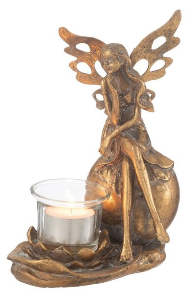 Zlatý antik svietnik Vidia s anjelom - 15*11*20 cm - J-Line by Jolipa