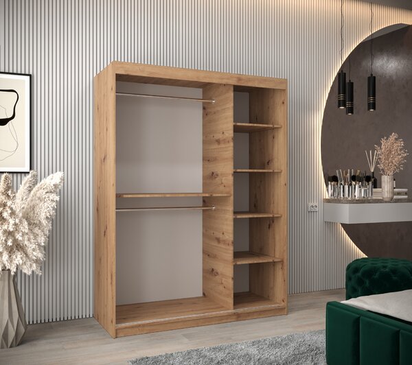 NovýNábytok.sk Šatníková skriňa 150 cm Toki 2 (Dub artisan + Dub artisan). Vlastná spoľahlivá doprava až k Vám domov. 1064995