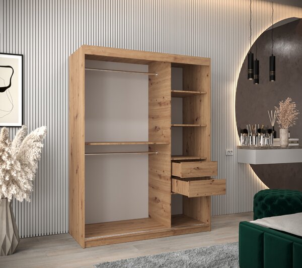 NovýNábytok.sk Šatníková skriňa 150 cm Toki 2 (Dub artisan + Dub artisan). Vlastná spoľahlivá doprava až k Vám domov. 1064995