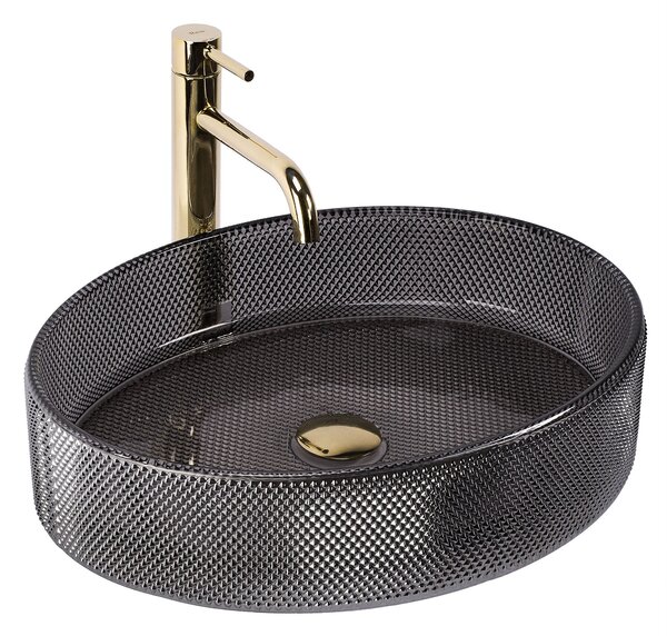 Rea Mirella Black, umývadlo na dosku 495x380x125 mm, dymové sklo-čierna, REA-U3524