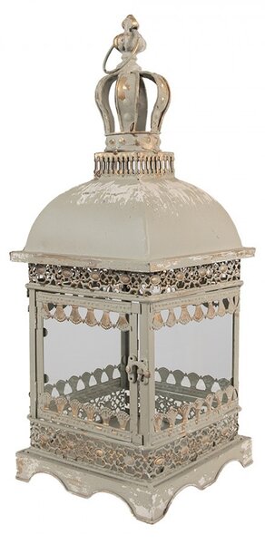Zelenosivý dekoračný zdobený lampáš Igla - 20*20*51 cm - Clayre & Eef