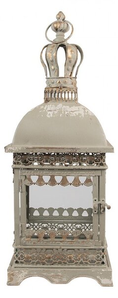 Zelenosivý dekoračný zdobený lampáš Igla - 20*20*51 cm - Clayre & Eef