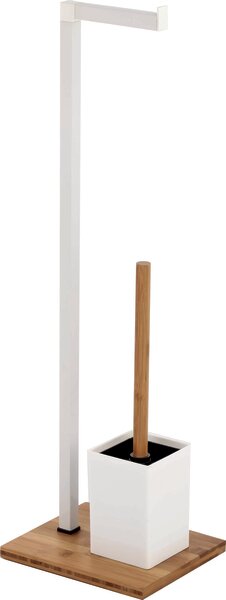 Erga Plain, voľne stojaci držiak na WC papier s toaletnou kefou, biela matná-hnedá, ERG-07619