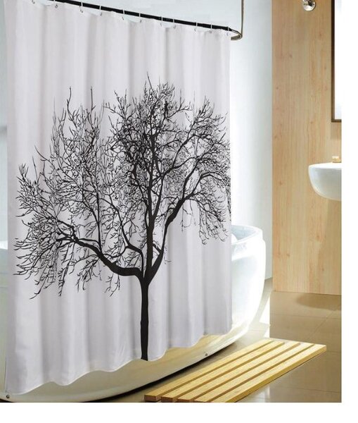 BISK Erga Peva, sprchový záves 180x200cm, polyester, biela-čierna vzor strom, ERG-04440