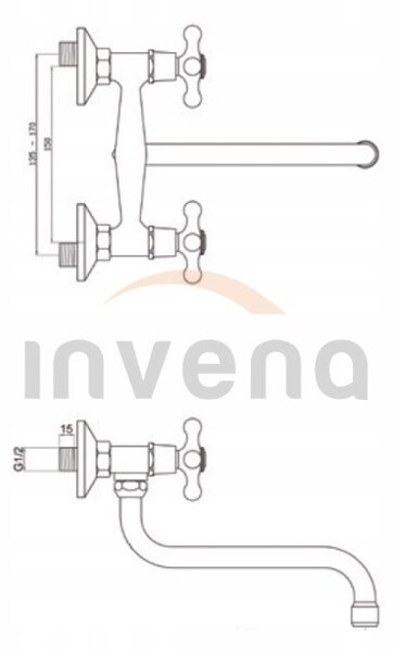 Invena Roma, umývadlová-drezová batéria s predĺženou výlevkou 200mm v type S, chrómová, INV-BC-21-00S-L