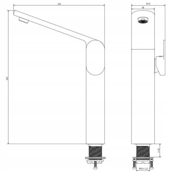 BISK Erga Futura, vysoká umývadlová batéria H323mm, chrómová, ERG-03002