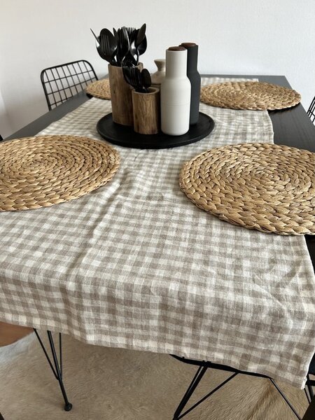 Tom Linen stolový behúň v prírodnej kárované farbe Velikost: 40x140