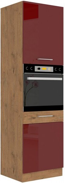 Vysoká kuchynská skriňa na vstavanú rúru 60x210 cm 03 - VISION - Bordo / Dub lancelot